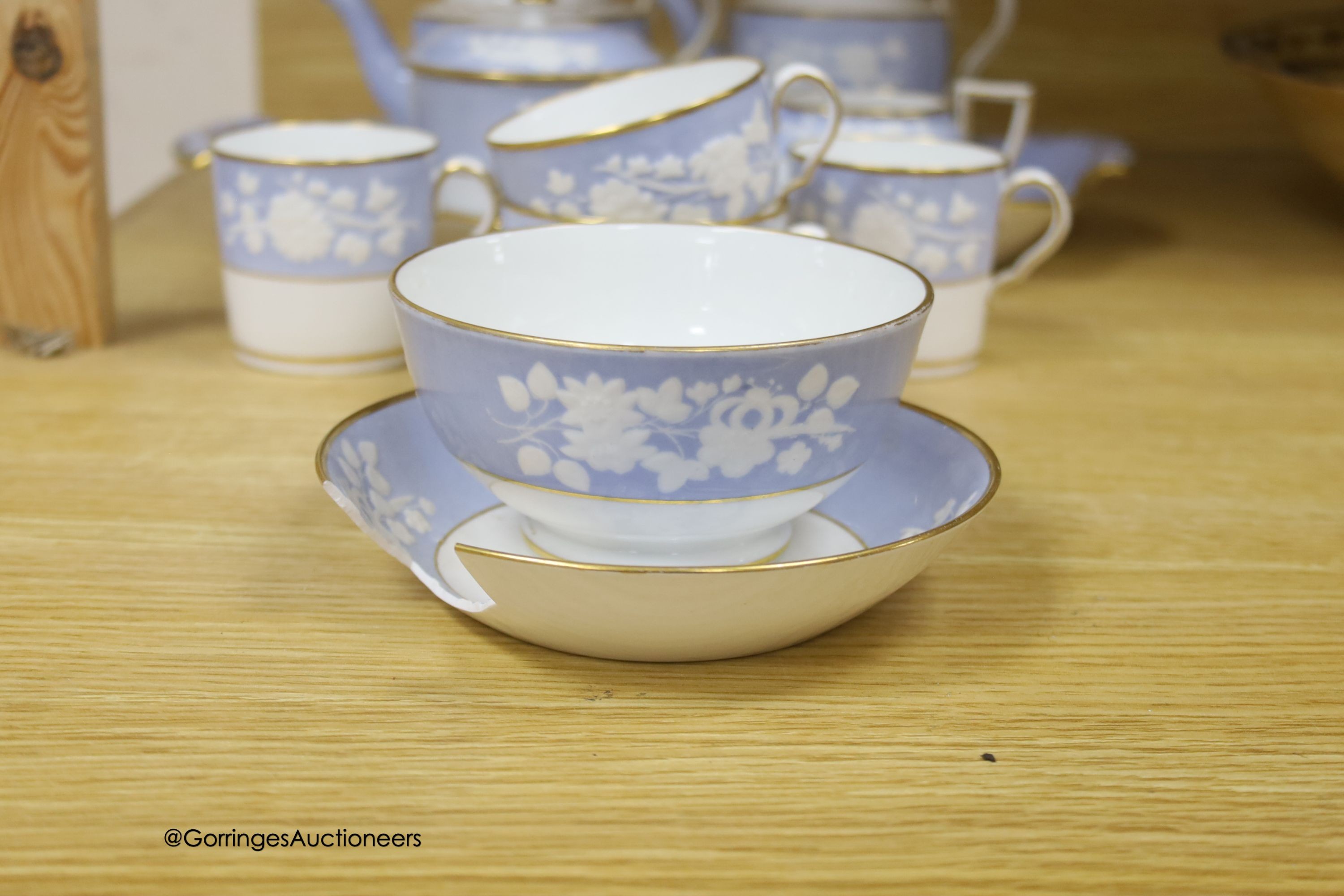 A Spode part tea and coffee set, with cabaret tray, c.1820, pattern no.2036, lidded sugar bowl is pattern 2010